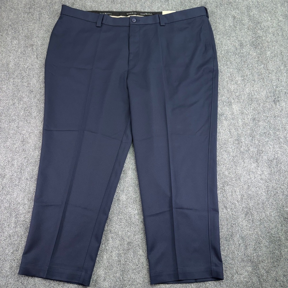 Oak Hill Pants Mens 50x28 Navy Microfiber Flat Front Poly Stretch Waist NWT